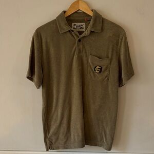 Howler Brothers Plusherman Terry Polo Shirt Olive Green with Fish Logo